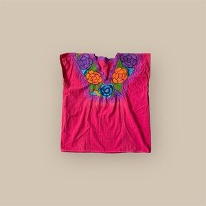 Mexican handmade Vibrant Pink floral Embroidered Top